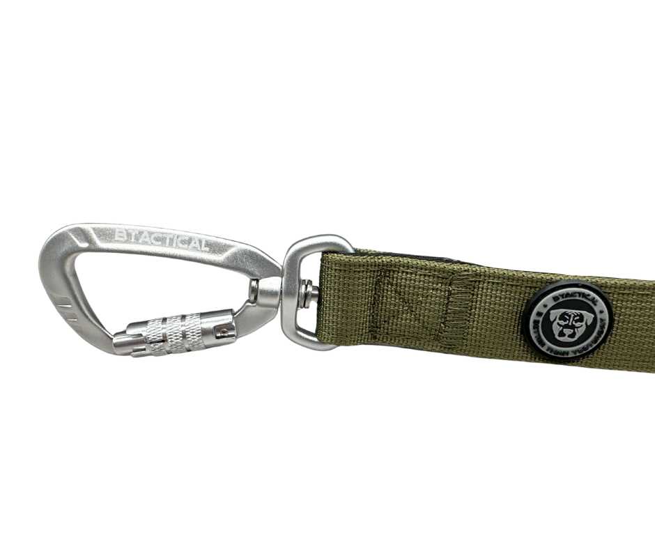 BTactical™ Extra-Strong Nylon Carabiner Clip Dog Lead | Khaki Green