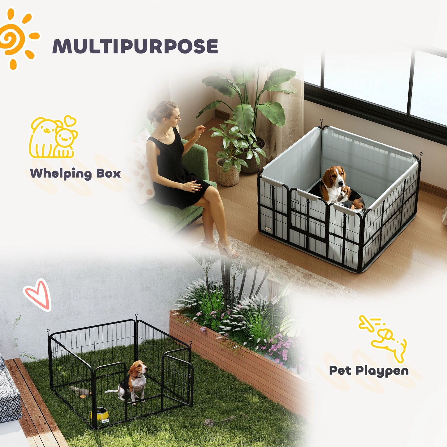 PawHut Dog Whelping Box w/ Washable Pee Pad, Windproof Cloth, Black